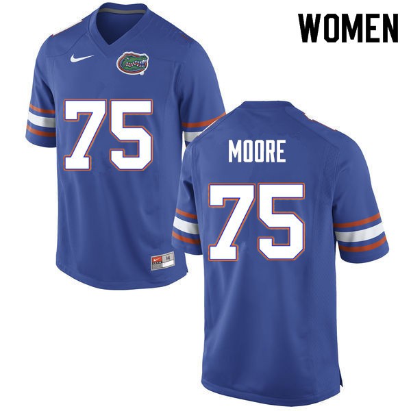 Women #75 T.J. Moore Florida Gators College Football Jersey Blue